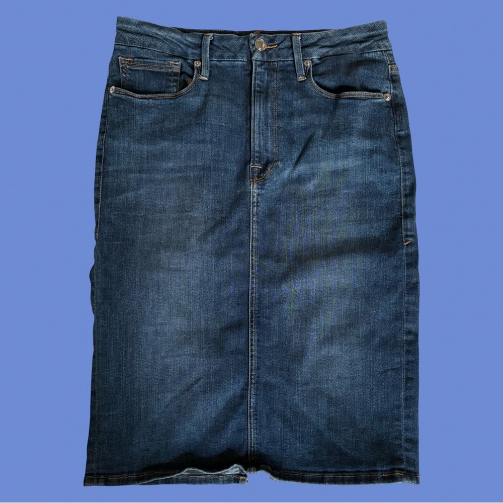 Good American Straight Jean Skirt Midi Blue Wash